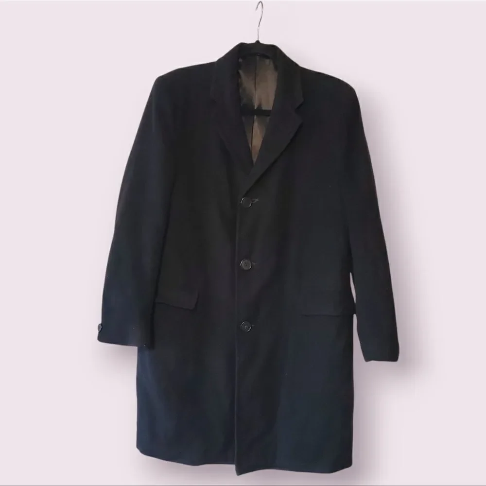 Le Chevron Super Vintage 100% Cashmere Men's L Top Coat Black | EUC RN 27326 - Picture 1 of 4